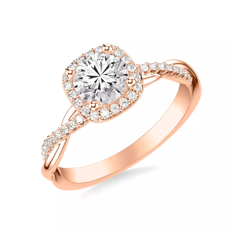 14K Rose Gold Mckenzie Diamond Twist Halo Engagement Ring