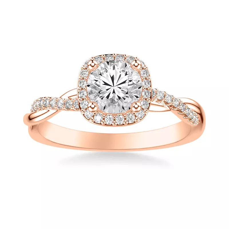 14K Rose Gold Mckenzie Diamond Twist Halo Engagement Ring