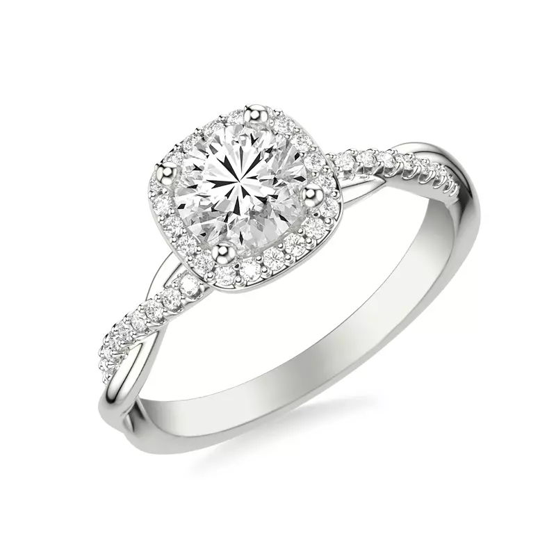 14K White Gold Mckenzie Diamond Twist Halo Engagement Ring