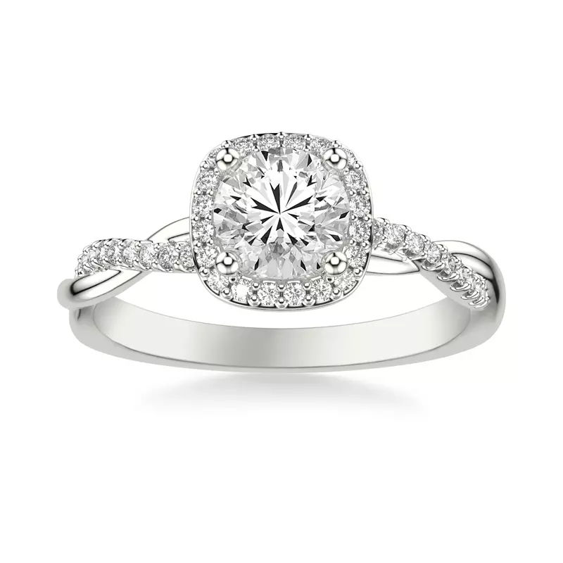 14K White Gold Mckenzie Diamond Twist Halo Engagement Ring