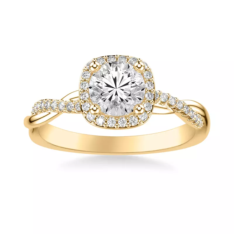 14K Yellow Gold Mckenzie Diamond Twist Halo Engagement Ring