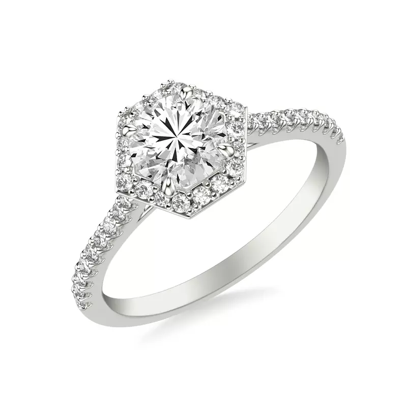 Platinum Tiana Hexagonal Diamond Halo Engagement Ring