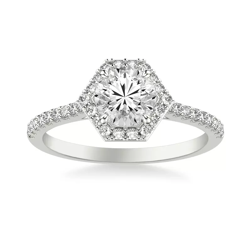 Platinum Tiana Hexagonal Diamond Halo Engagement Ring