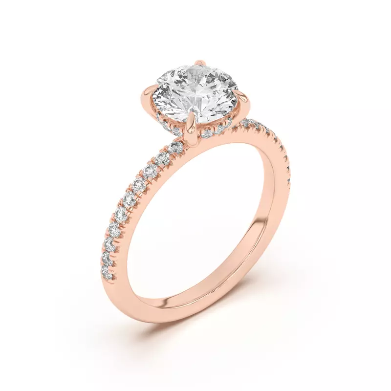 14K Rose Gold Penny Pavé Diamond Hidden Halo Engagement Ring