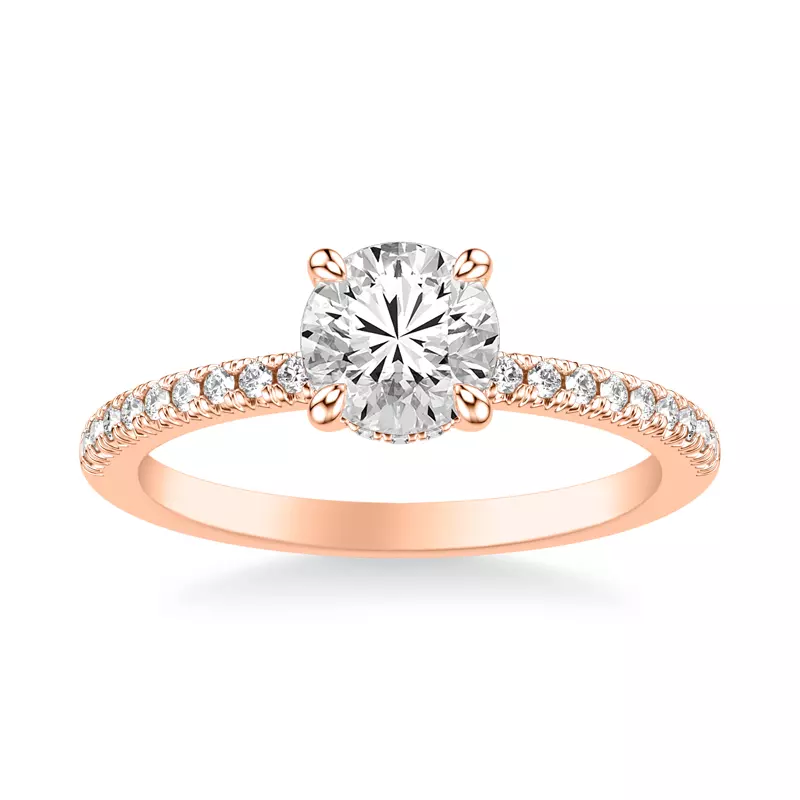 14K Rose Gold Penny Pavé Diamond Hidden Halo Engagement Ring