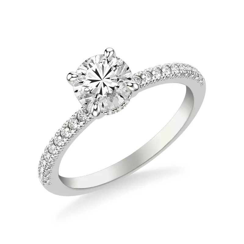 14K White Gold Penny Pavé Diamond Hidden Halo Engagement Ring