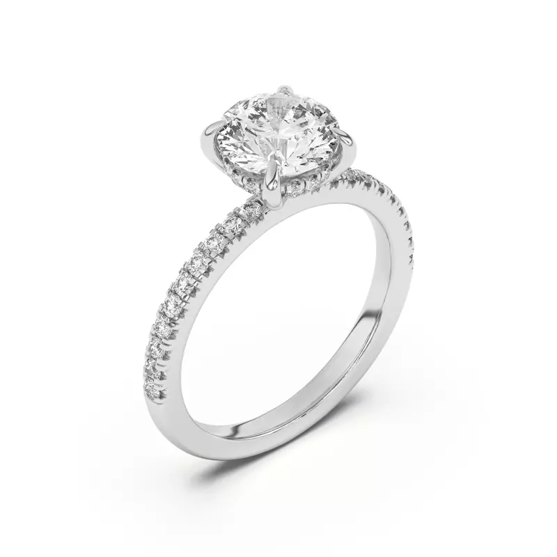 14K White Gold Penny Pavé Diamond Hidden Halo Engagement Ring