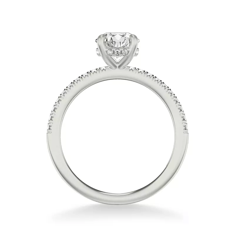14K White Gold Penny Pavé Diamond Hidden Halo Engagement Ring