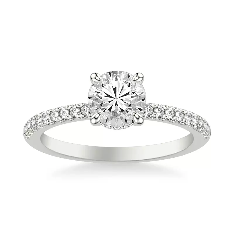 14K White Gold Penny Pavé Diamond Hidden Halo Engagement Ring
