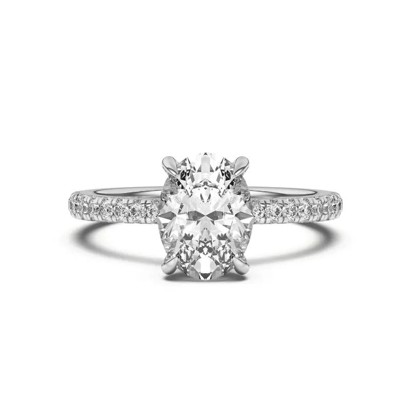 14K White Gold Penny Pavé Diamond Hidden Halo Engagement Ring