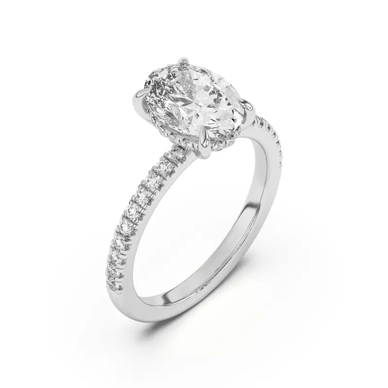 14K White Gold Penny Pavé Diamond Hidden Halo Engagement Ring