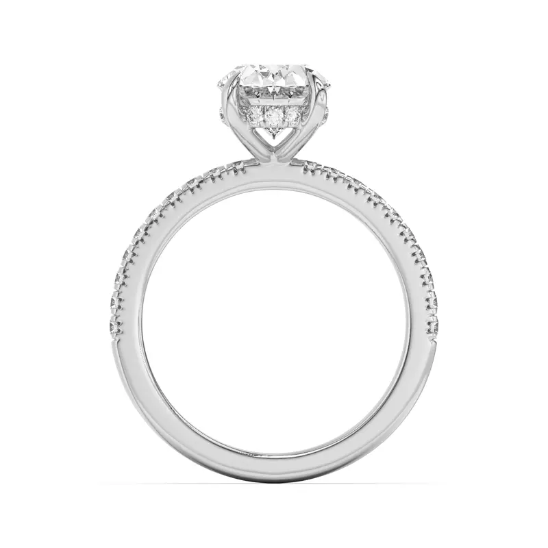 14K White Gold Penny Pavé Diamond Hidden Halo Engagement Ring