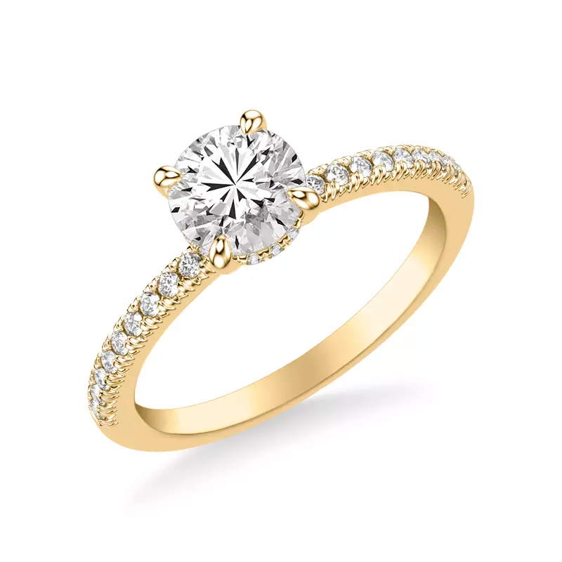 14K Yellow Gold Penny Pavé Diamond Hidden Halo Engagement Ring