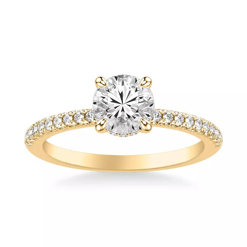 14K Yellow Gold Penny Pavé Diamond Hidden Halo Engagement Ring
