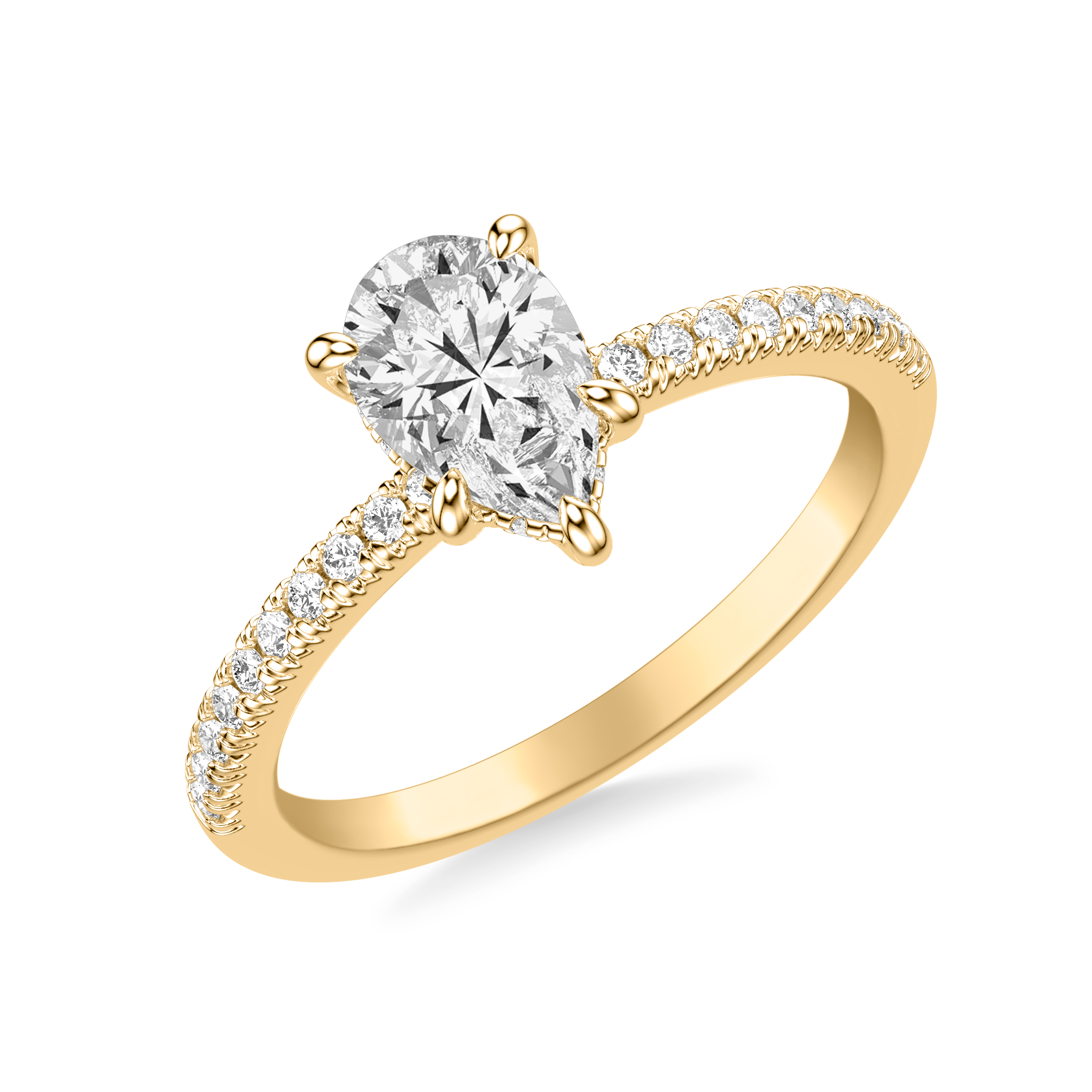 14K Yellow Gold Penny Pavé Diamond Hidden Halo Engagement Ring