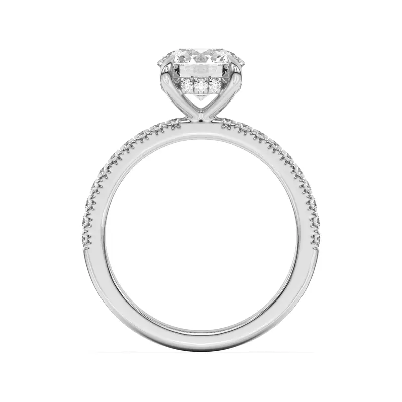 18K White Gold Penny Pavé Diamond Hidden Halo Engagement Ring