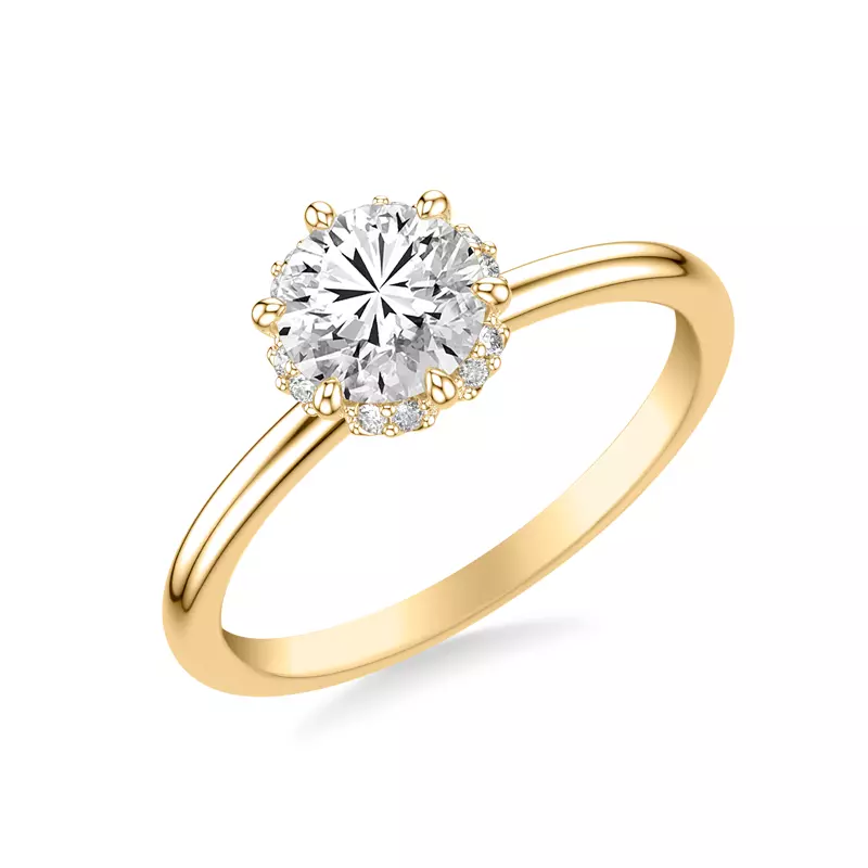 14K Yellow Gold Briar Floral Halo Engagement Ring