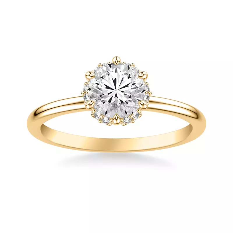 14K Yellow Gold Briar Floral Halo Engagement Ring