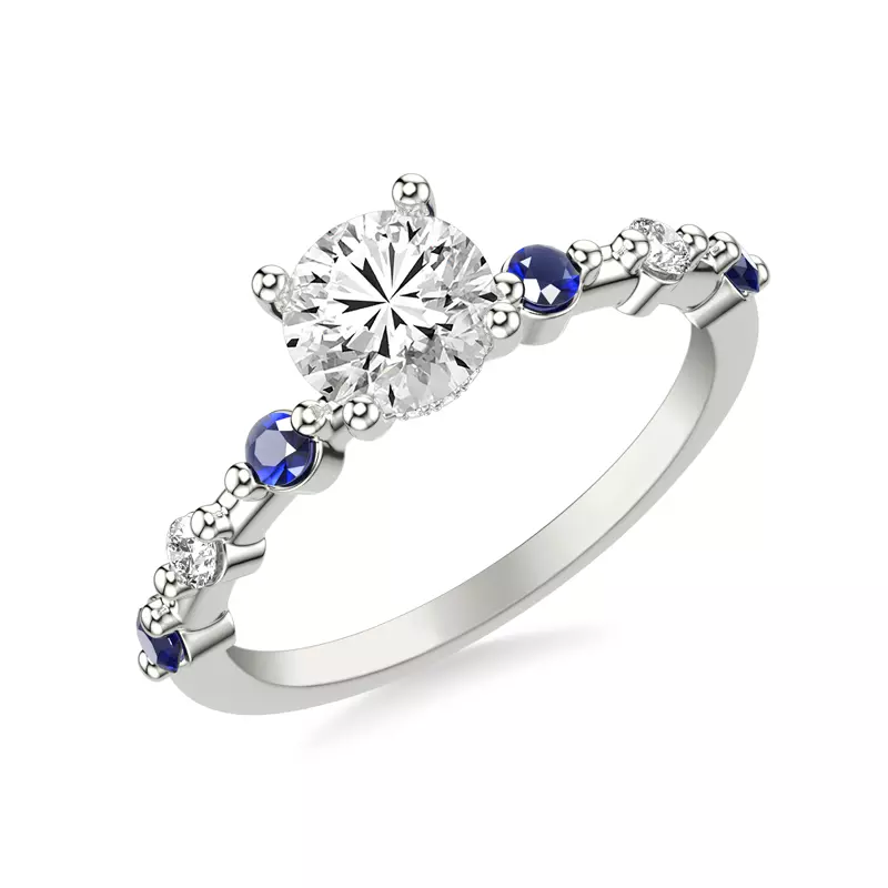 14K White Gold Zina Hidden Halo Sapphire Accent Engagement Ring