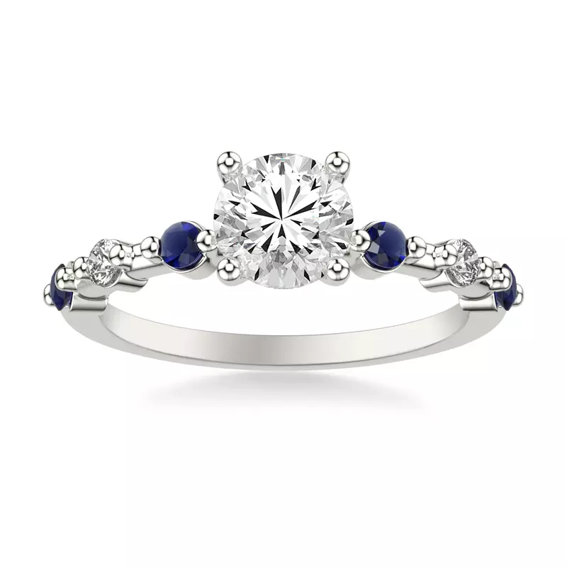 14K White Gold Zina Hidden Halo Sapphire Accent Engagement Ring