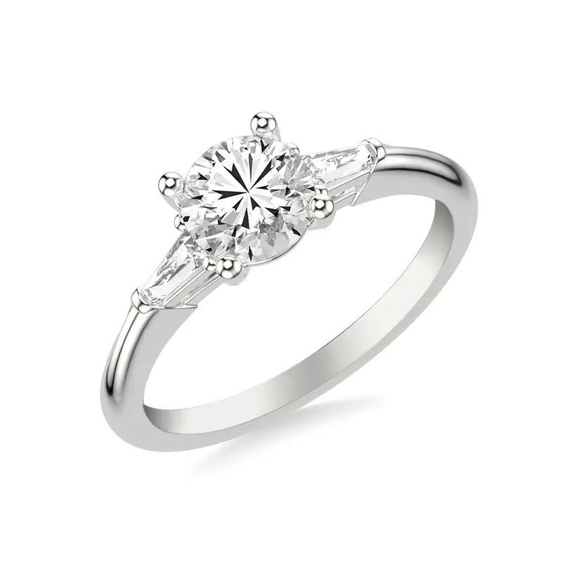 14K White Gold Estrella Baguette Diamond Accent Engagement Ring