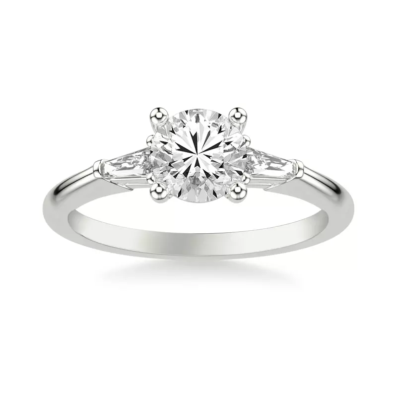 14K White Gold Estrella Baguette Diamond Accent Engagement Ring