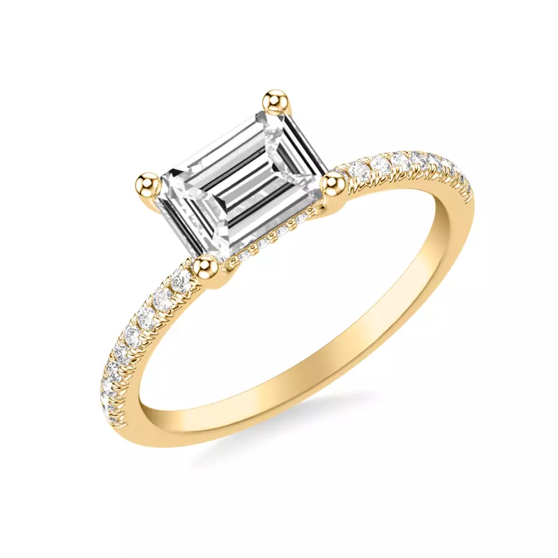 18K Yellow Gold Leyton East-West Hidden Halo Pave Engagement Ring