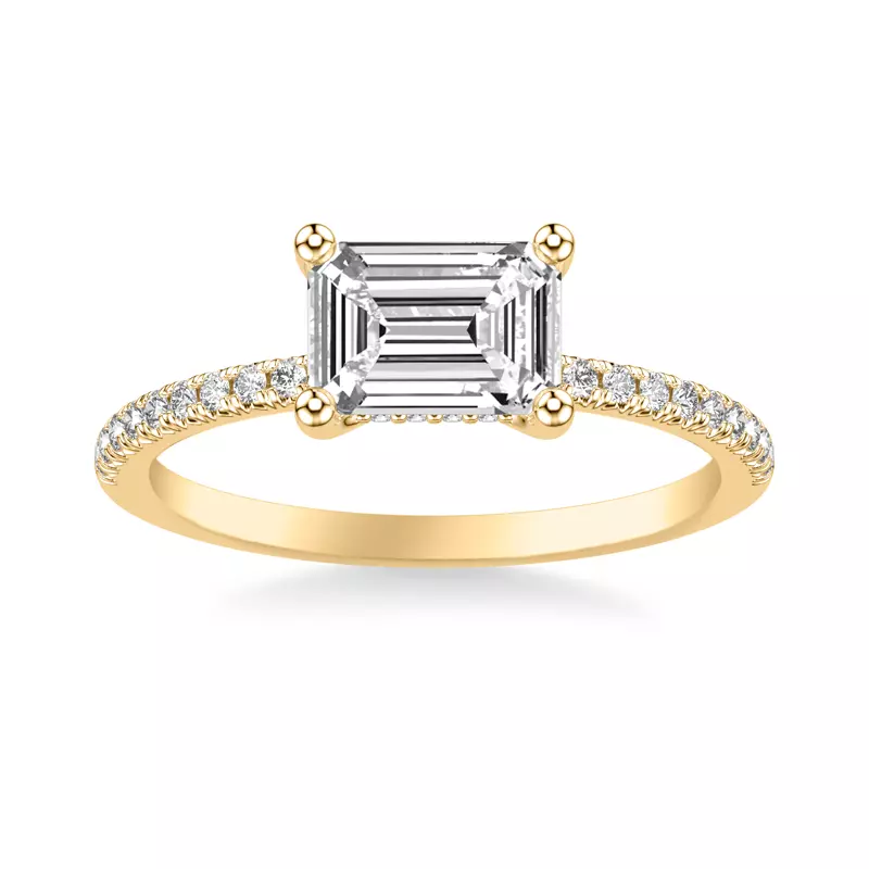 18K Yellow Gold Leyton East-West Hidden Halo Pave Engagement Ring