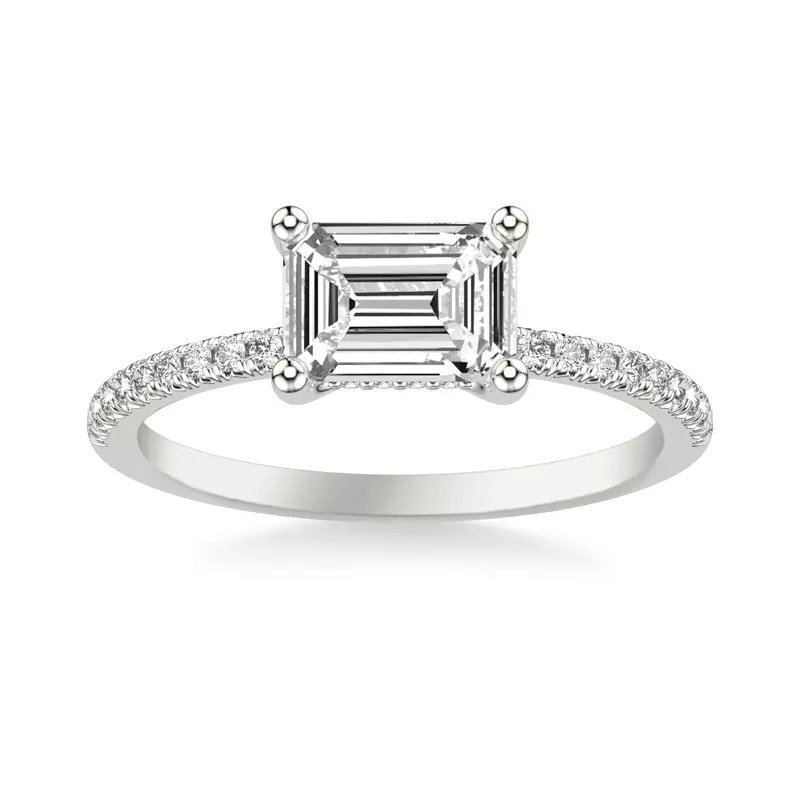 Platinum Leyton East-West Hidden Halo Pave Engagement Ring