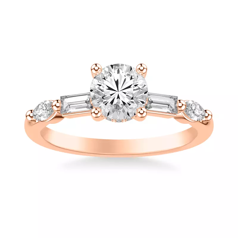 14K Rose Gold Keely Hidden Halo Mixed-Shape Engagement Ring