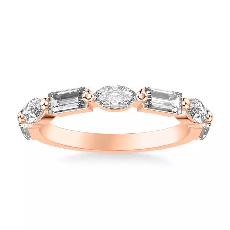14K Rose Gold Leeds Baguette And Marquise Lab Band