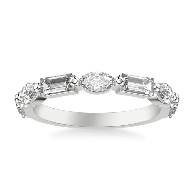 14K White Gold Leeds Baguette And Marquise Lab Band