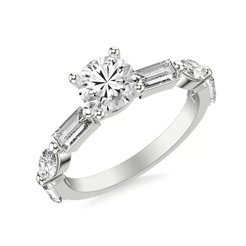 Platinum Leeds Baguette and Marquise Lab Engagement Ring