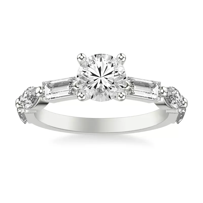 Platinum Leeds Baguette and Marquise Lab Engagement Ring