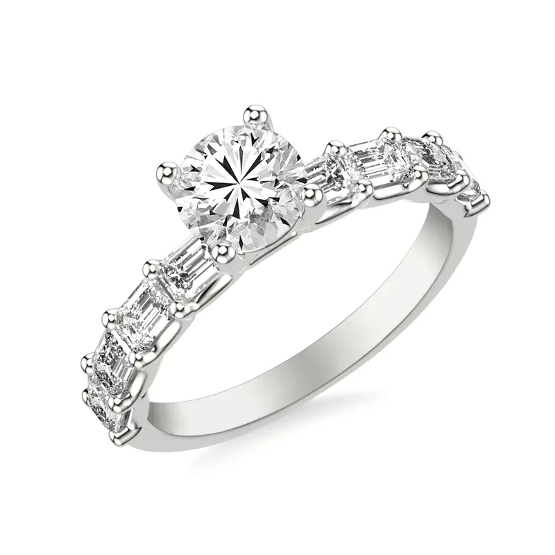 14K White Gold Morrisey East-West Emerald-Cut Lab Engagement Ring