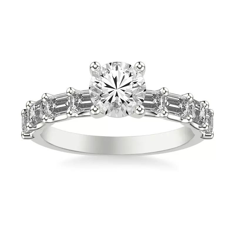 14K White Gold Morrisey East-West Emerald-Cut Lab Engagement Ring