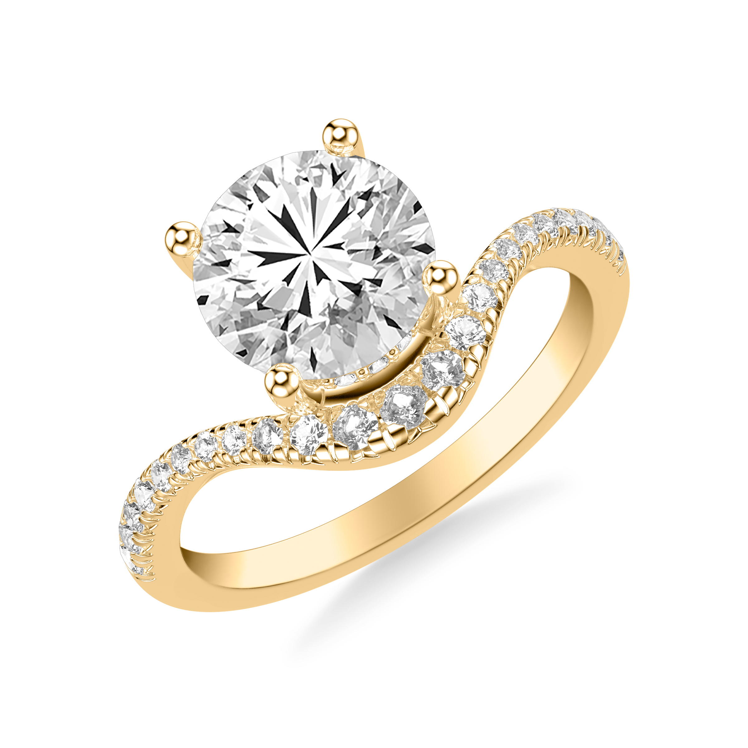 14K Yellow Gold Curvelle Pavé Lab Engagement Ring