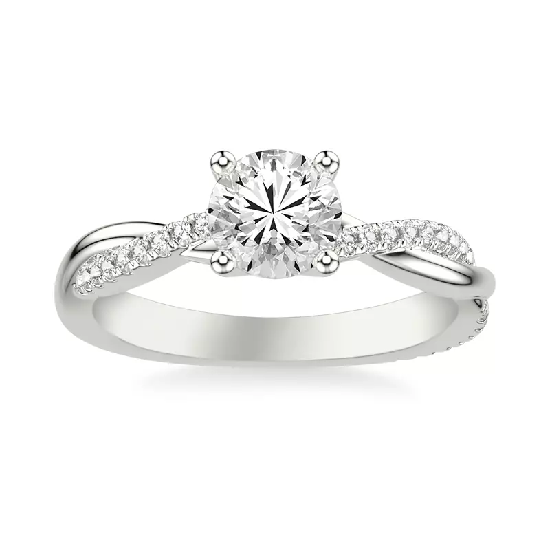 14K White Gold Sabine Crossover Pave Engagement Ring