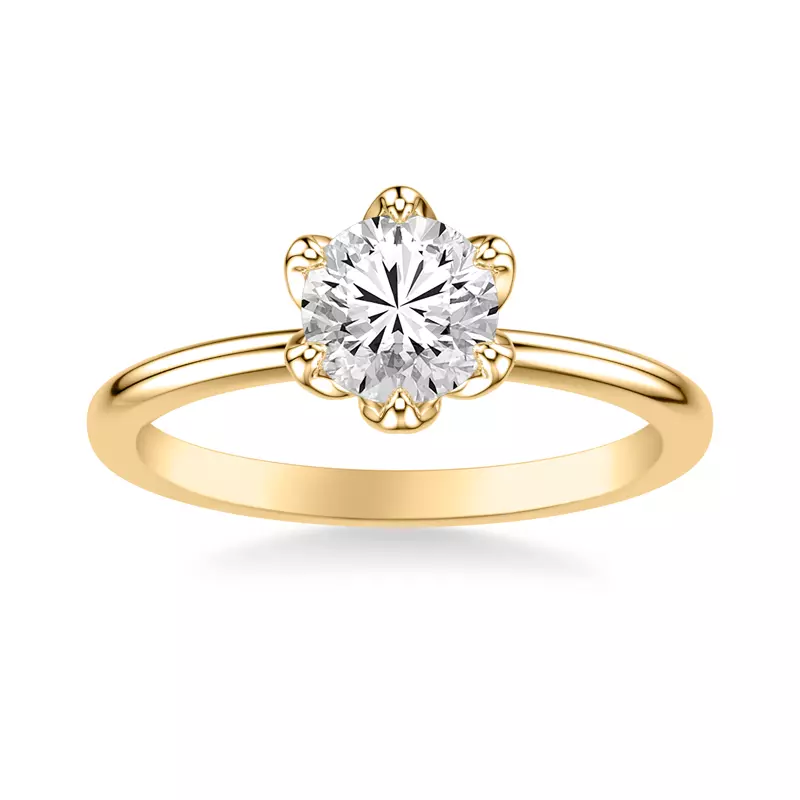 14K Yellow Gold Blanche Six-Prong Petal Shaped Solitaire Engagement Ring