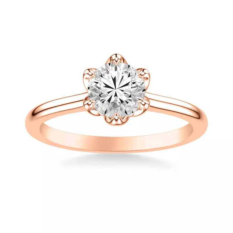 14K Rose Gold Cherry Petal Cathedral Solitaire Engagement Ring