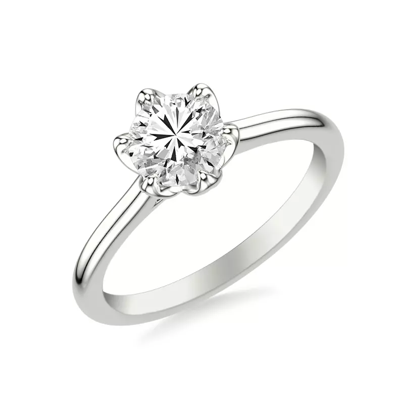 18K White Gold Cherry Petal Cathedral Solitaire Engagement Ring