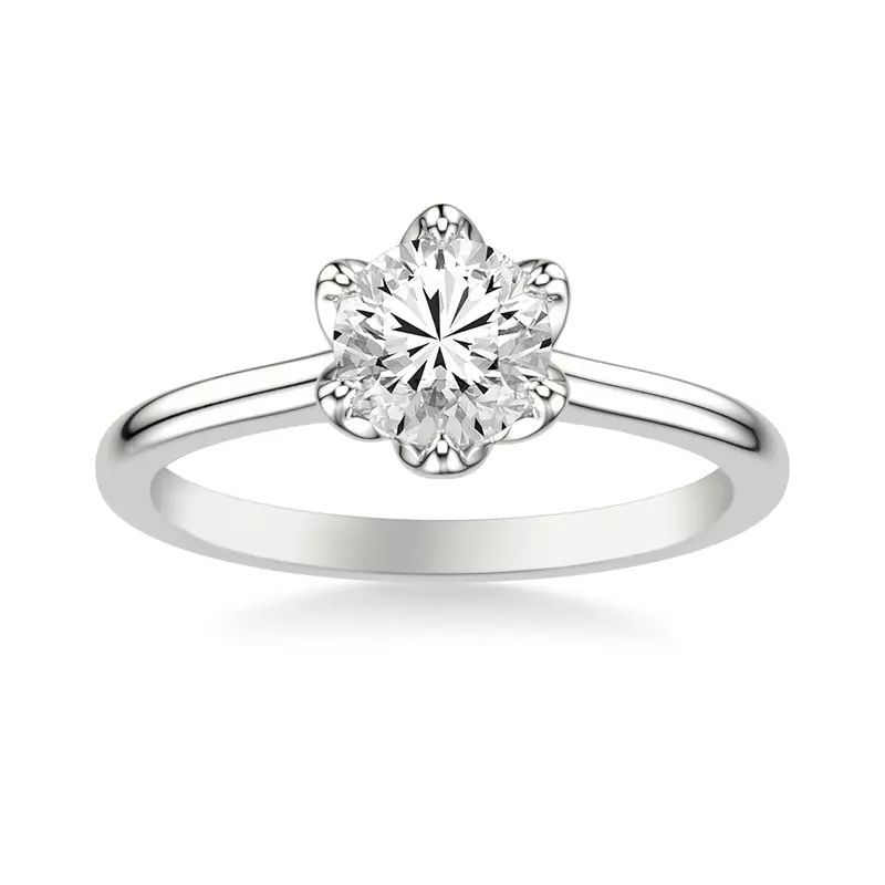 18K White Gold Cherry Petal Cathedral Solitaire Engagement Ring