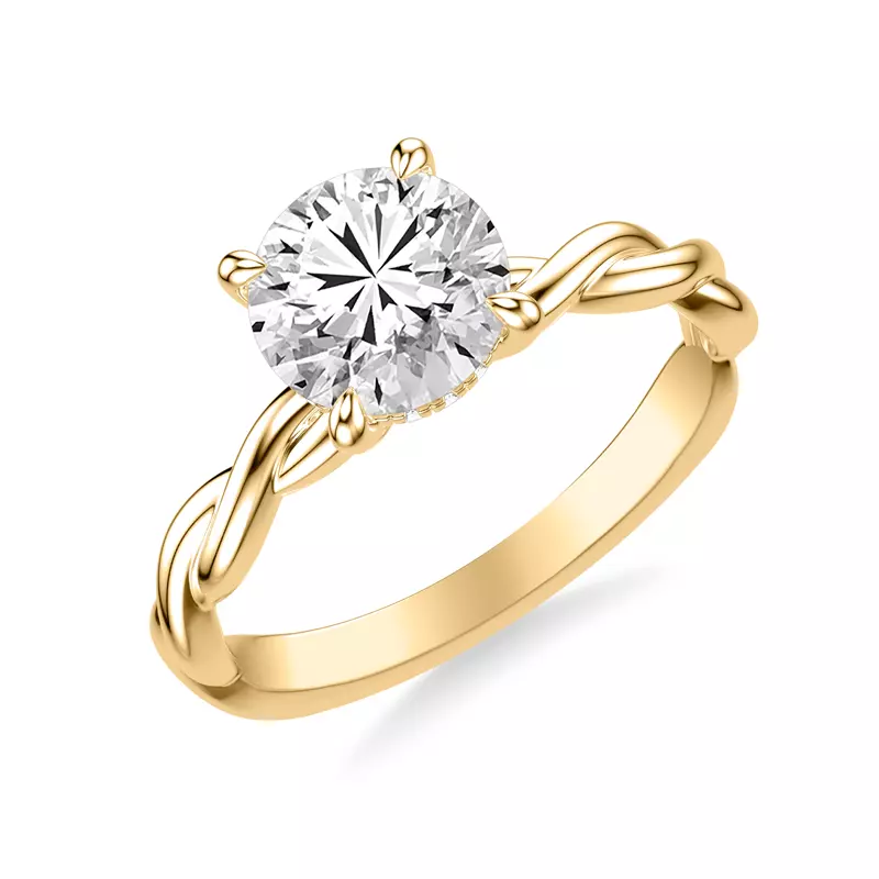 14K Yellow Gold Whitely Twist Hidden Halo Lab Engagement Ring