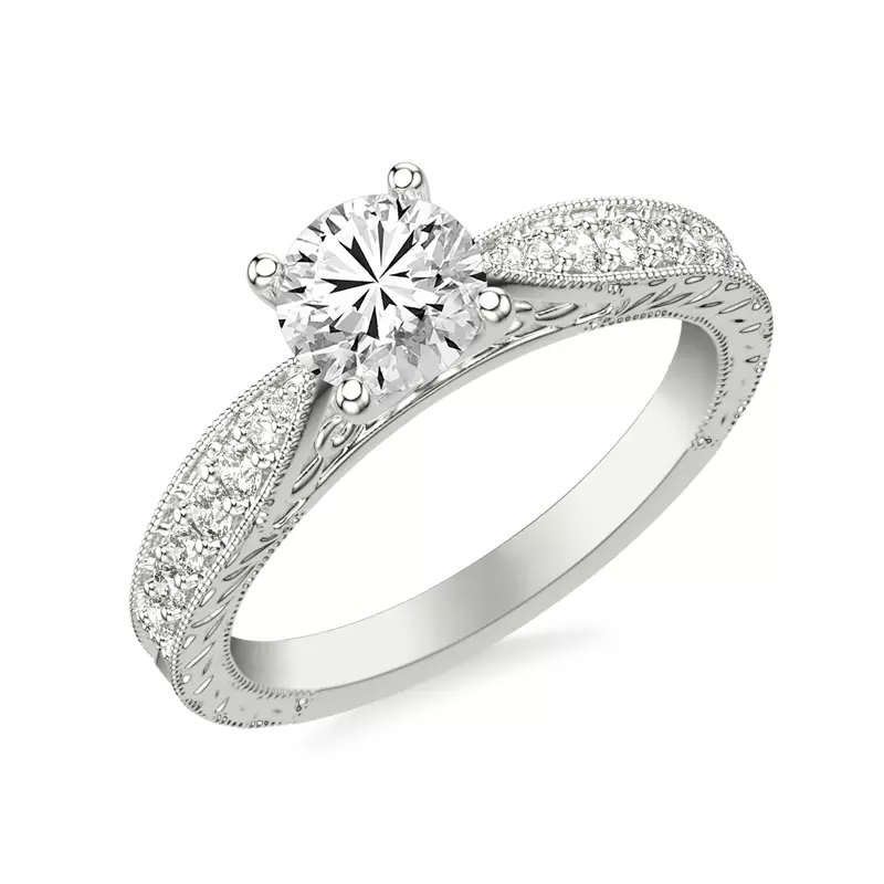 18K White Gold Kensie Hand-Engraved Engagement Ring