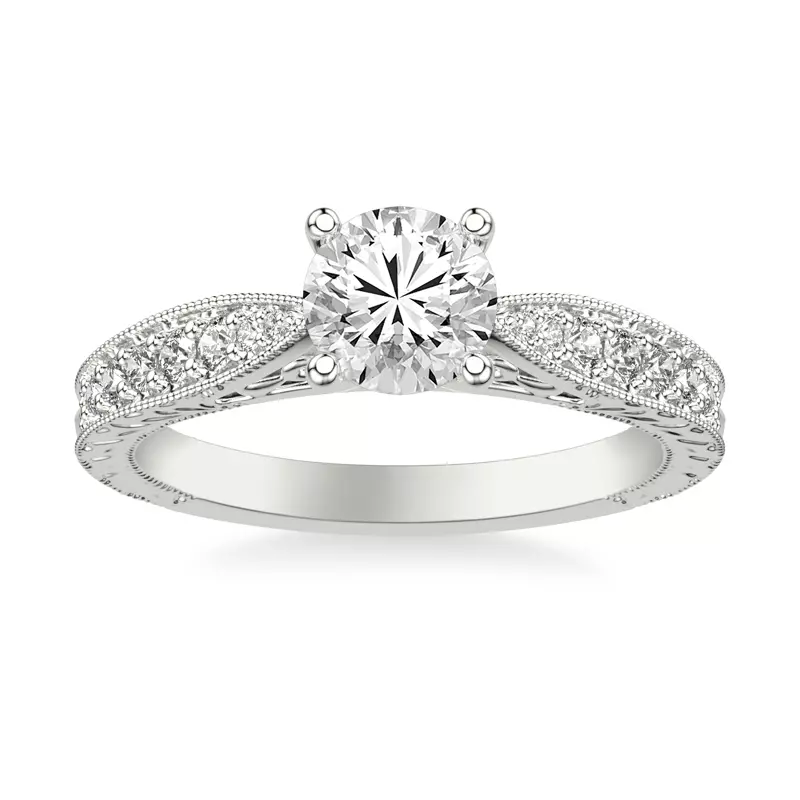 18K White Gold Kensie Hand-Engraved Engagement Ring