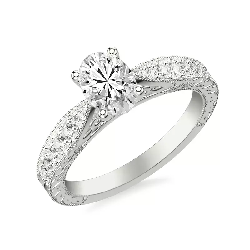 18K White Gold Kensie Hand-Engraved Engagement Ring