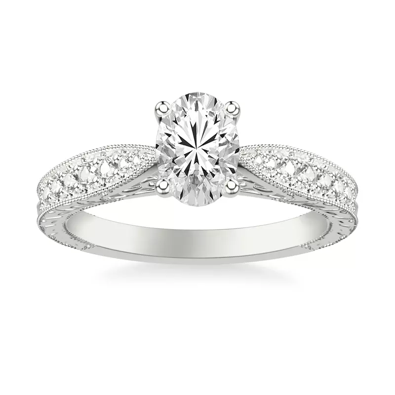 18K White Gold Kensie Hand-Engraved Engagement Ring