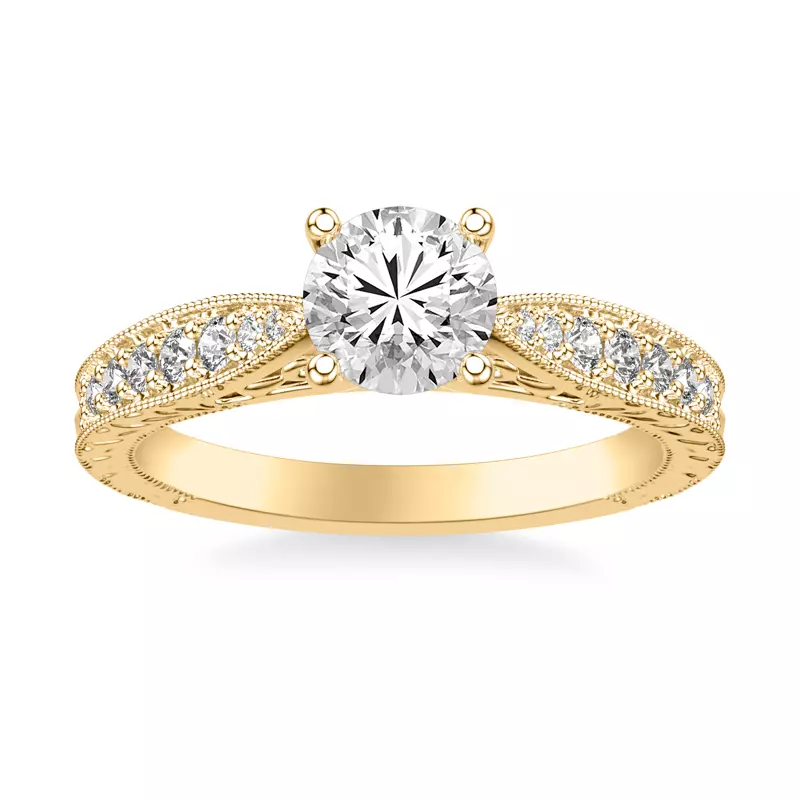 18K Yellow Gold Kensie Hand-Engraved Engagement Ring