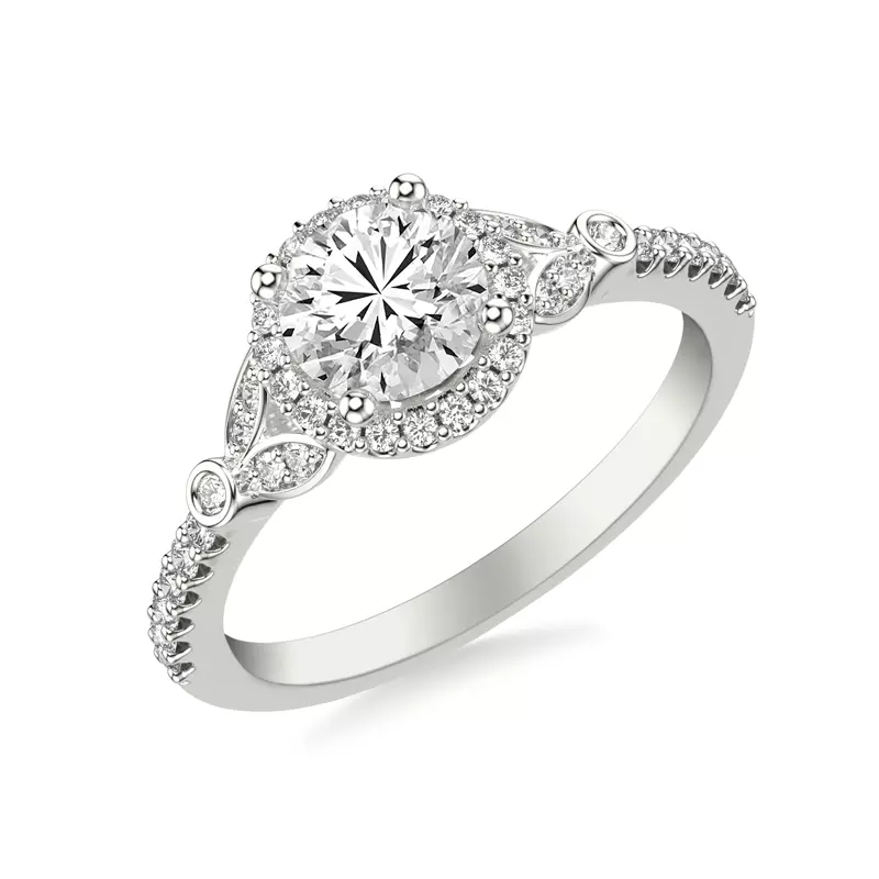 18K White Gold Jillian Contemporary Prong Halo Engagement Ring