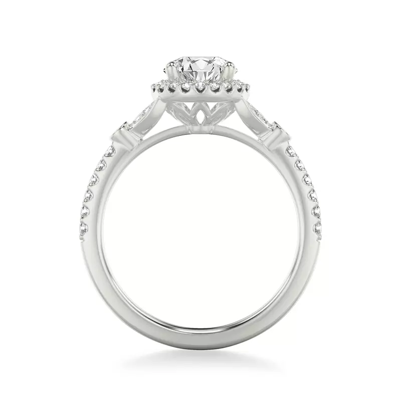 18K White Gold Jillian Contemporary Prong Halo Engagement Ring